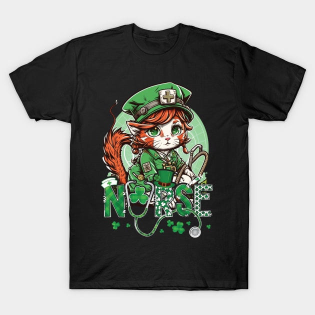 St Patricks Day Nurse Cat Leprechaun Lucky Green Proud Irish T-Shirt by Artyui